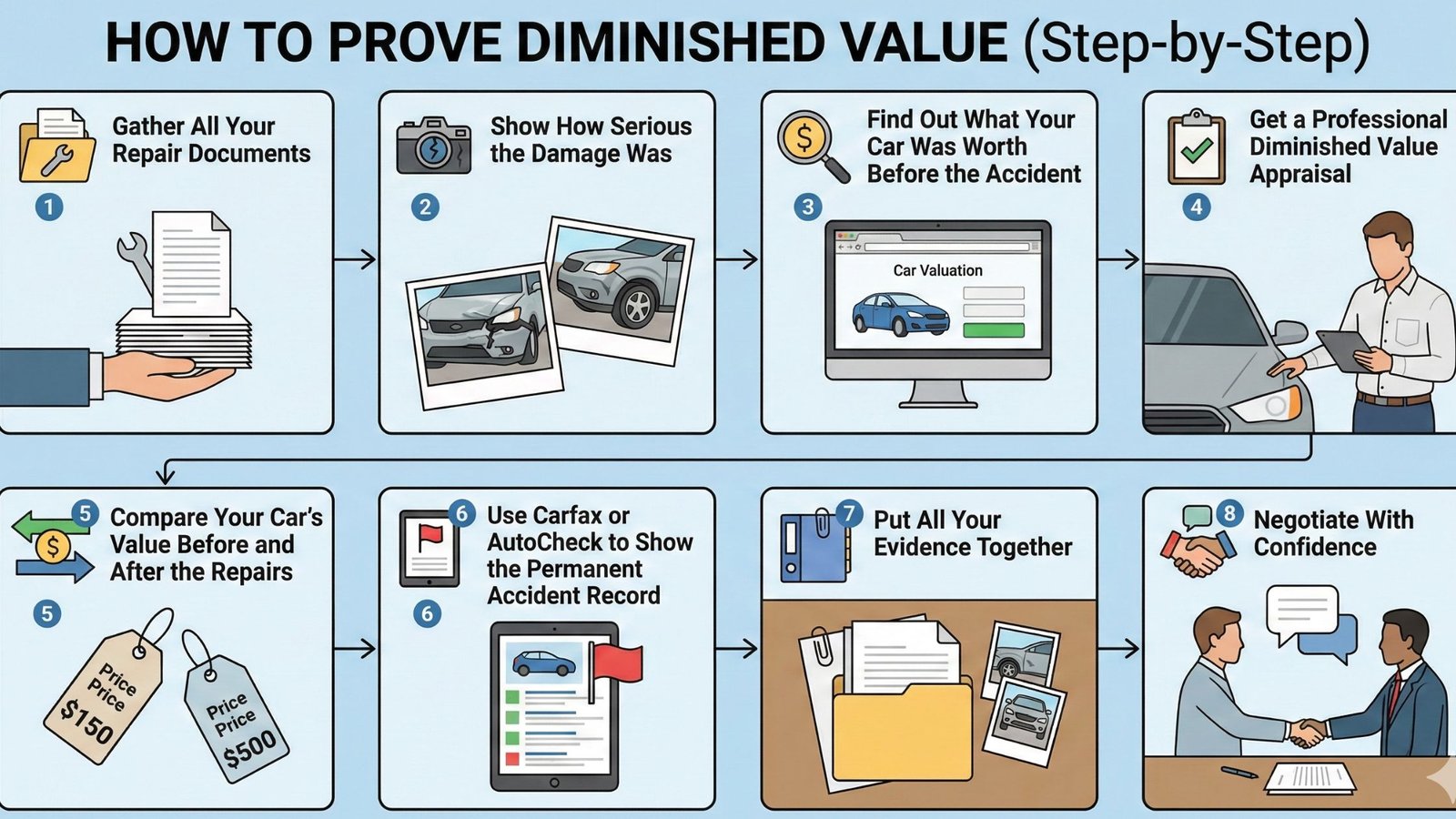 Step by step guide to prove diminished value